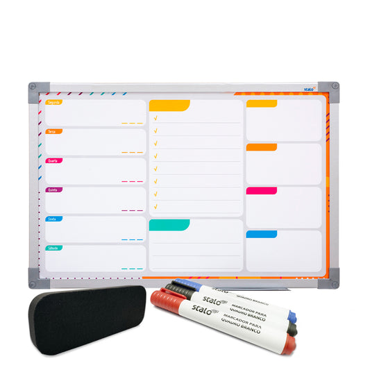 Lousa Quadro Planner Pop Moldura MDF Cor Alumínio Soft + Caneta e Apagador