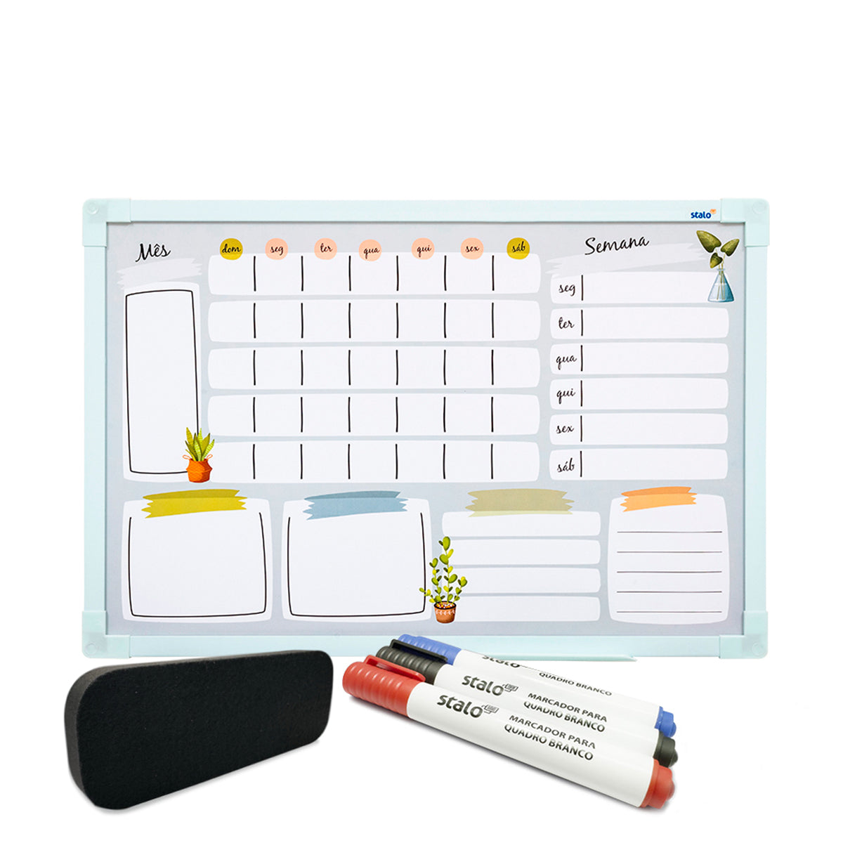 Kit Lousa Quadro Planner Vasos + Caneta e Apagador