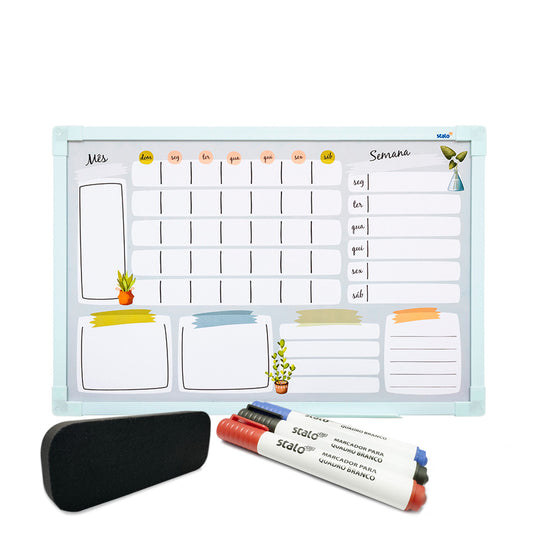 Lousa Quadro Planner Vasos Moldura MDF Verde Soft + Caneta e Apagador