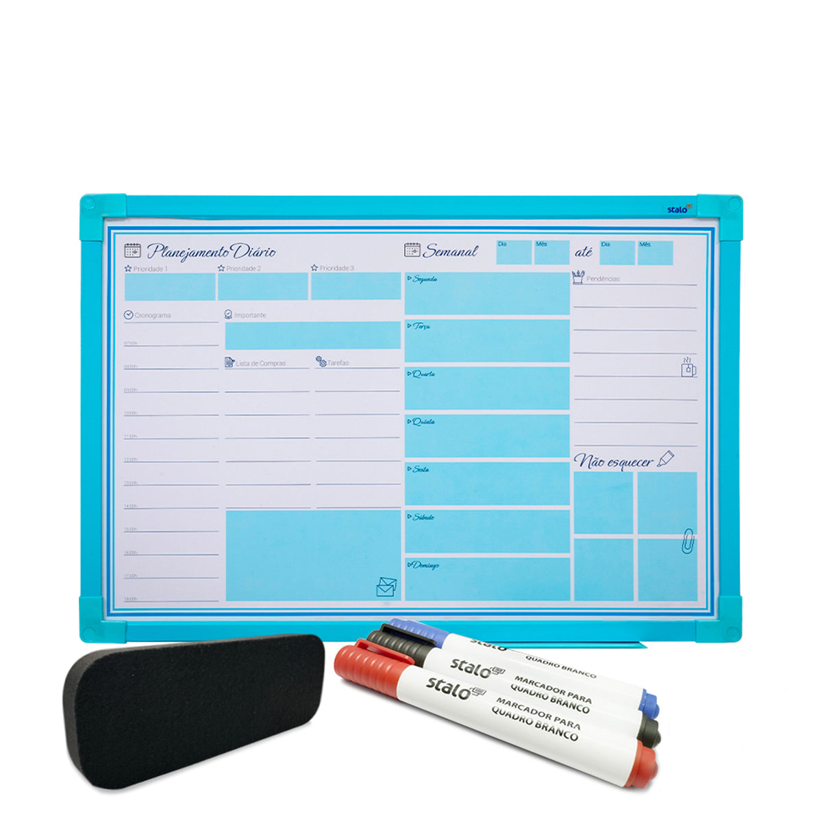Kit Lousa Quadro Planner Blu + Caneta e Apagador