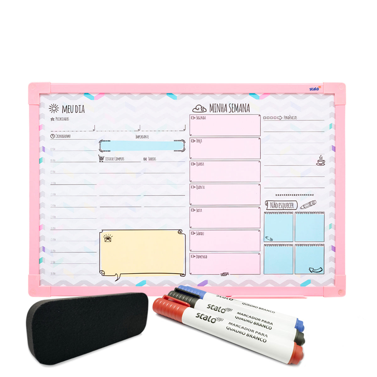 Kit Lousa Quadro Planner Chevron + Caneta e Apagador