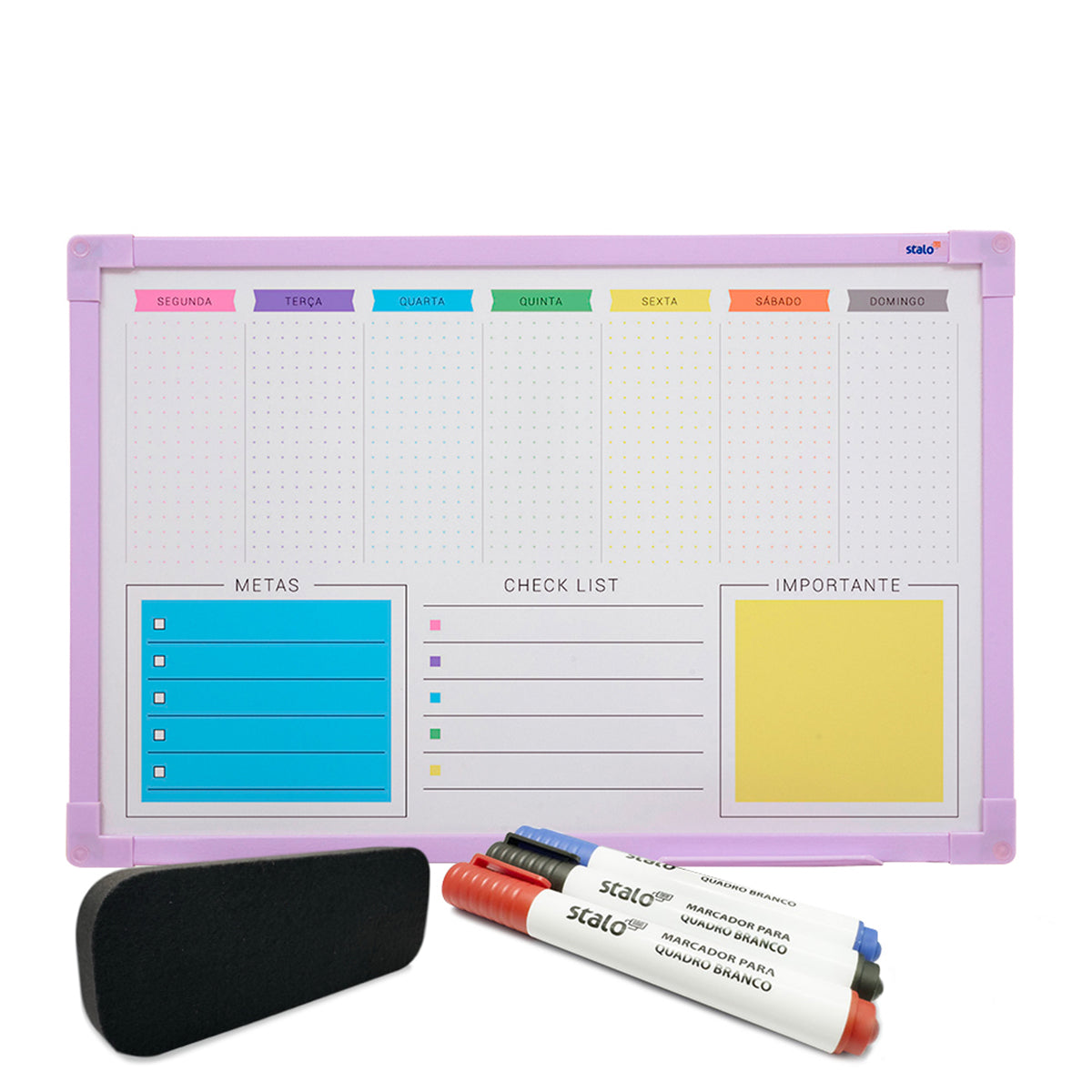 Kit Lousa Quadro Planner Dots + Caneta e Apagador