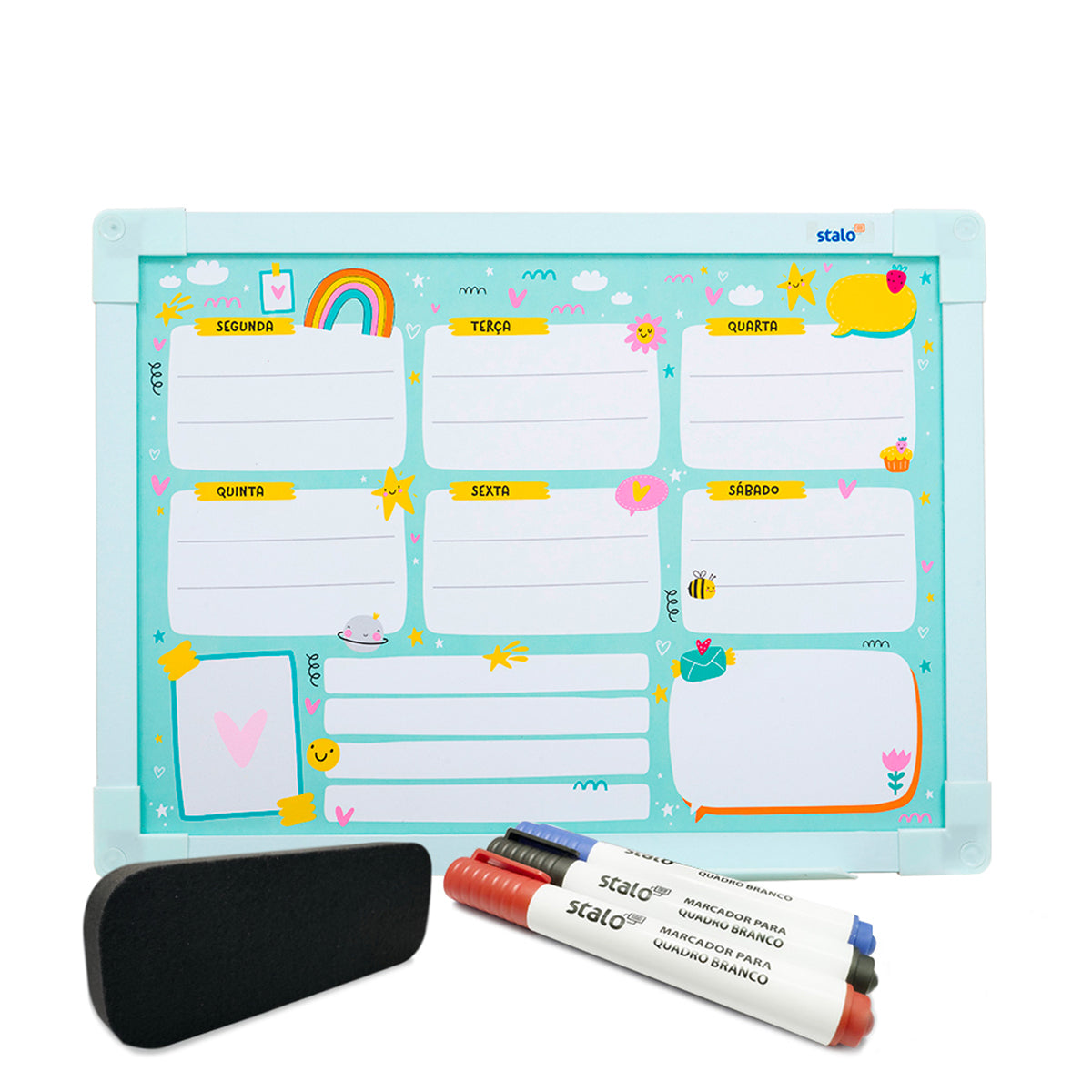 Kit Lousa Quadro Planner Abelhinha + Caneta e Apagador