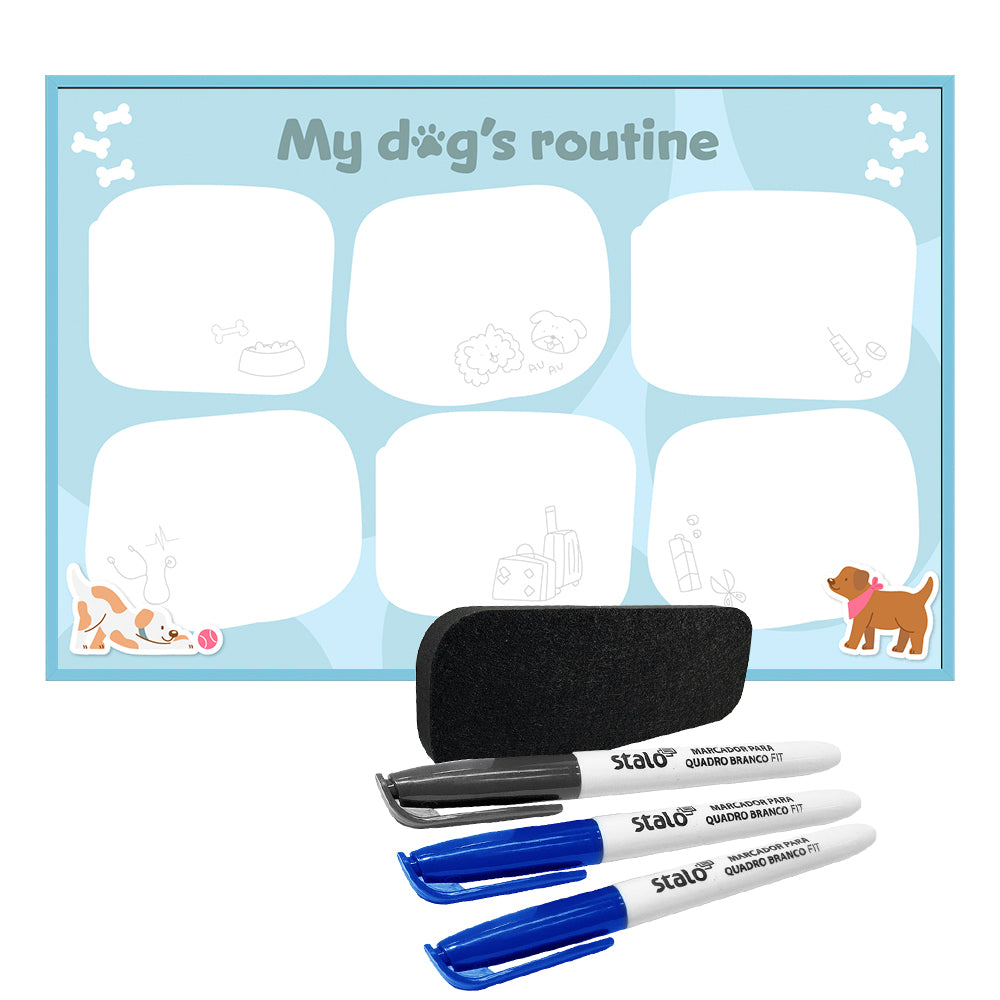 Kit Quadro Rotina My Dog's Routine + Canetas e Apagador