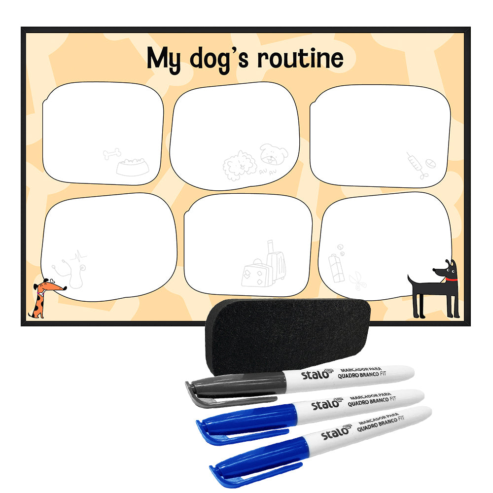 Kit Quadro Decorativo Rotina do Catiolo + Canetas e Apagador