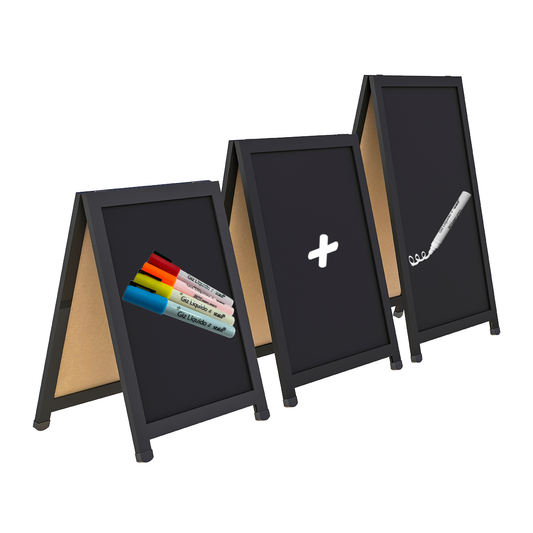Lousa Cavalete de Calçada Duplo Preto UV MDF + Giz Líquido